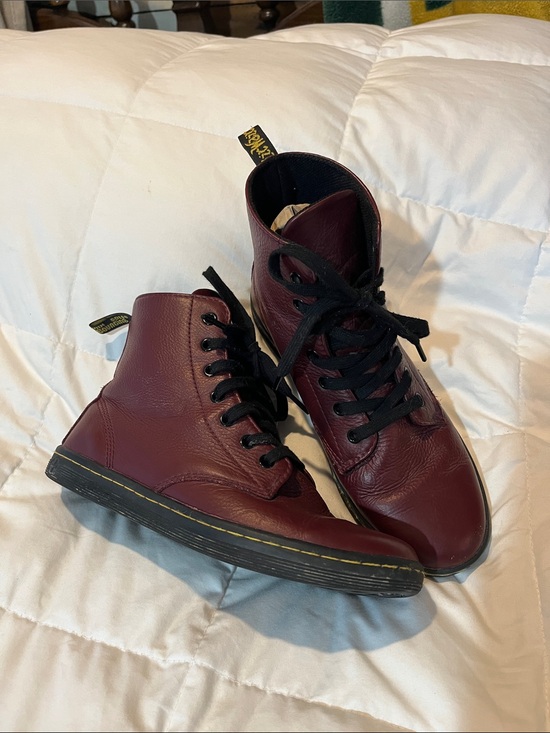 Dr. Martens Shoes - DR. MARTENS LEYTON CHERRY RED LEATHER CASUAL BOOTS
